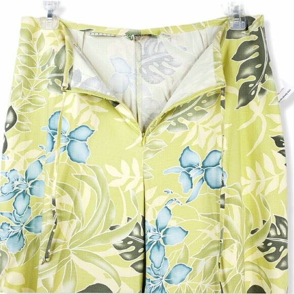 90s Y2K Women Tommy Bahama Silk Pants L Hawaiian Floral Tropical Crop Stretch - Picture 2 of 11
